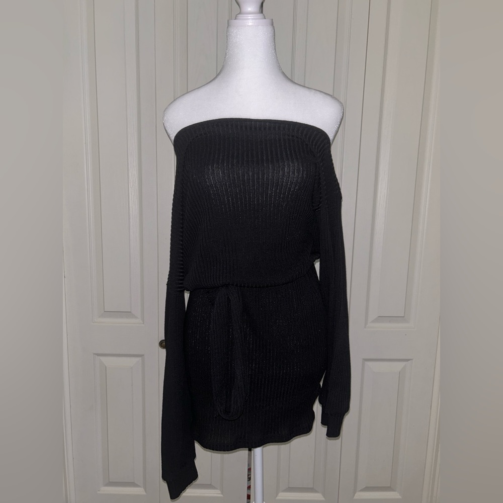 Black off shoulder tie dress